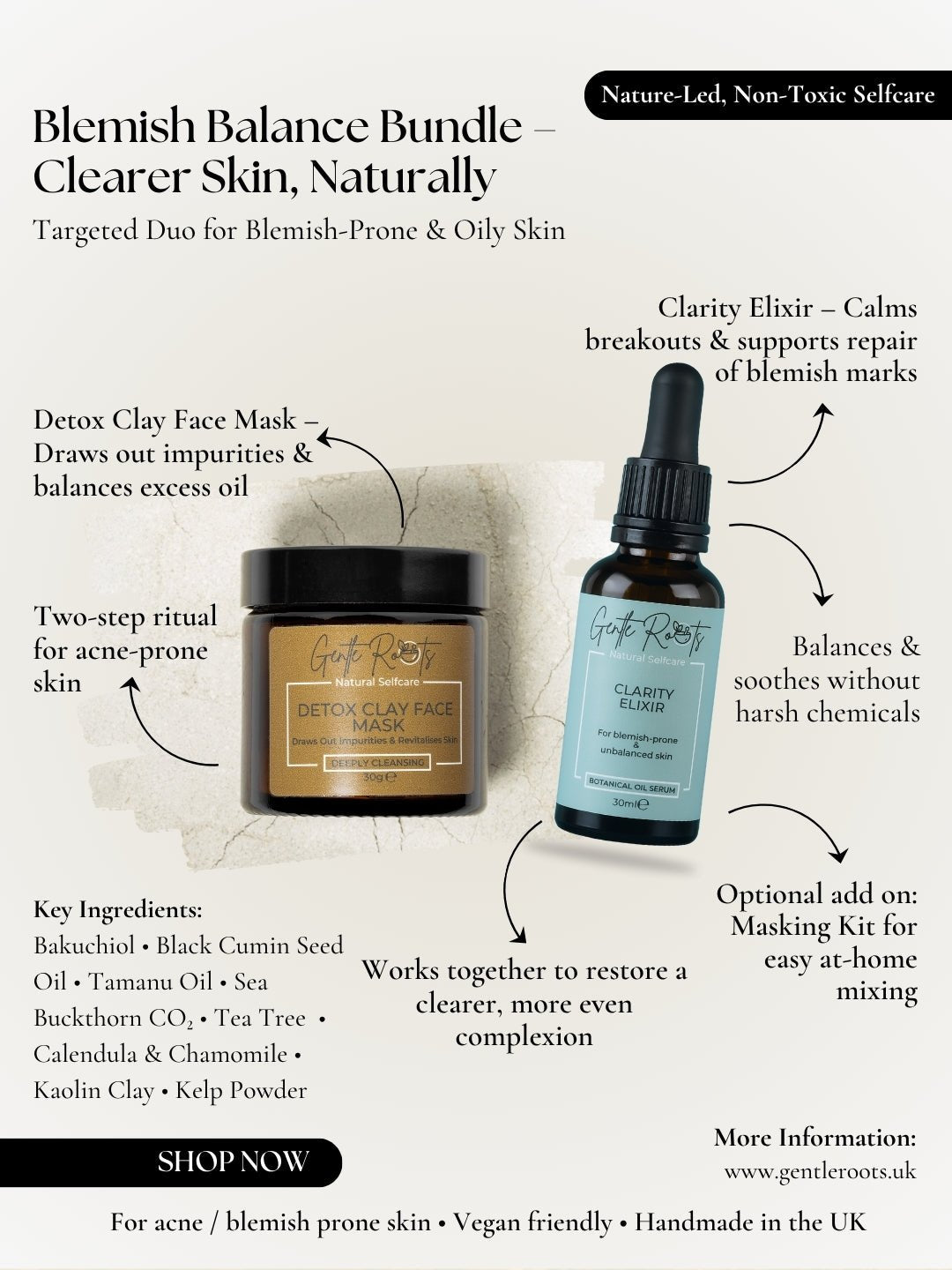 Blemish Balance Bundle product features and benefits – Natural Skincare for Acne - Prone Skin by Gentle Roots