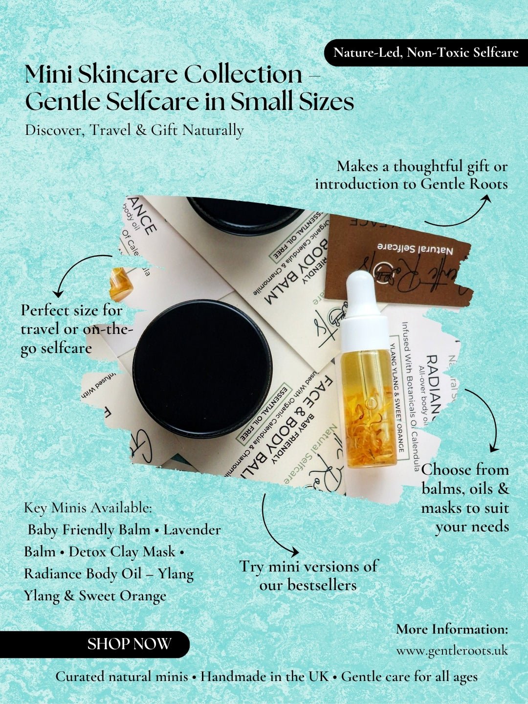 Gentle Roots Mini Skincare Collection – natural selfcare set for travel and gifting.