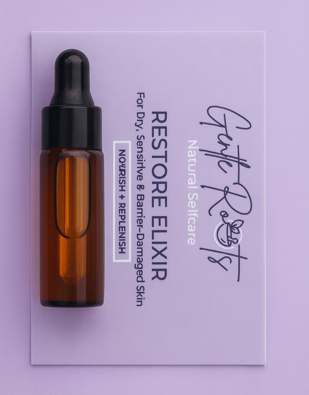 Gentle Roots Mini Restore Elixir – calming face oil for dry or sensitive skin with rosehip and oat lipid oils.