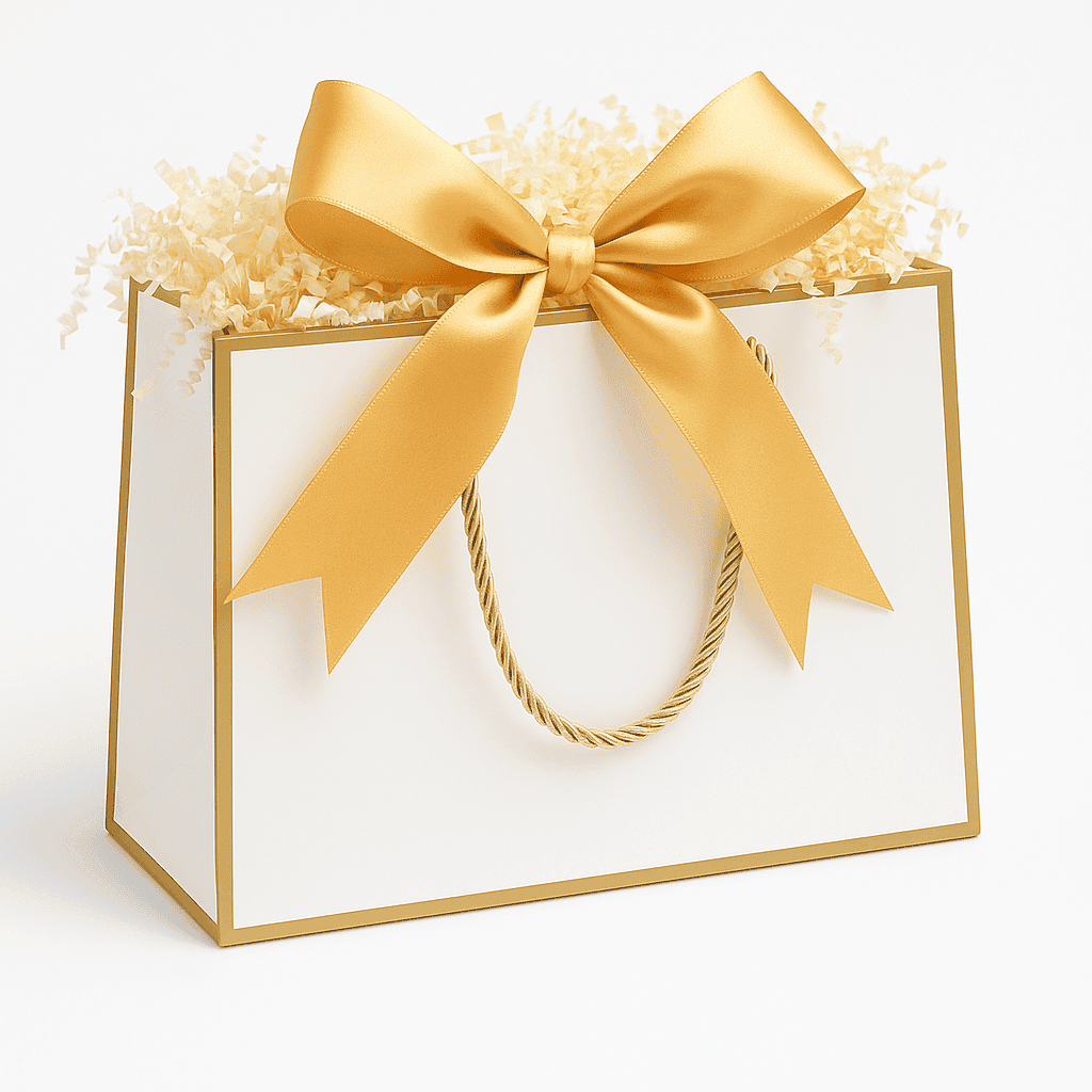 Gentle Roots luxury gift bag with gold ribbon and eco-friendly packaging.