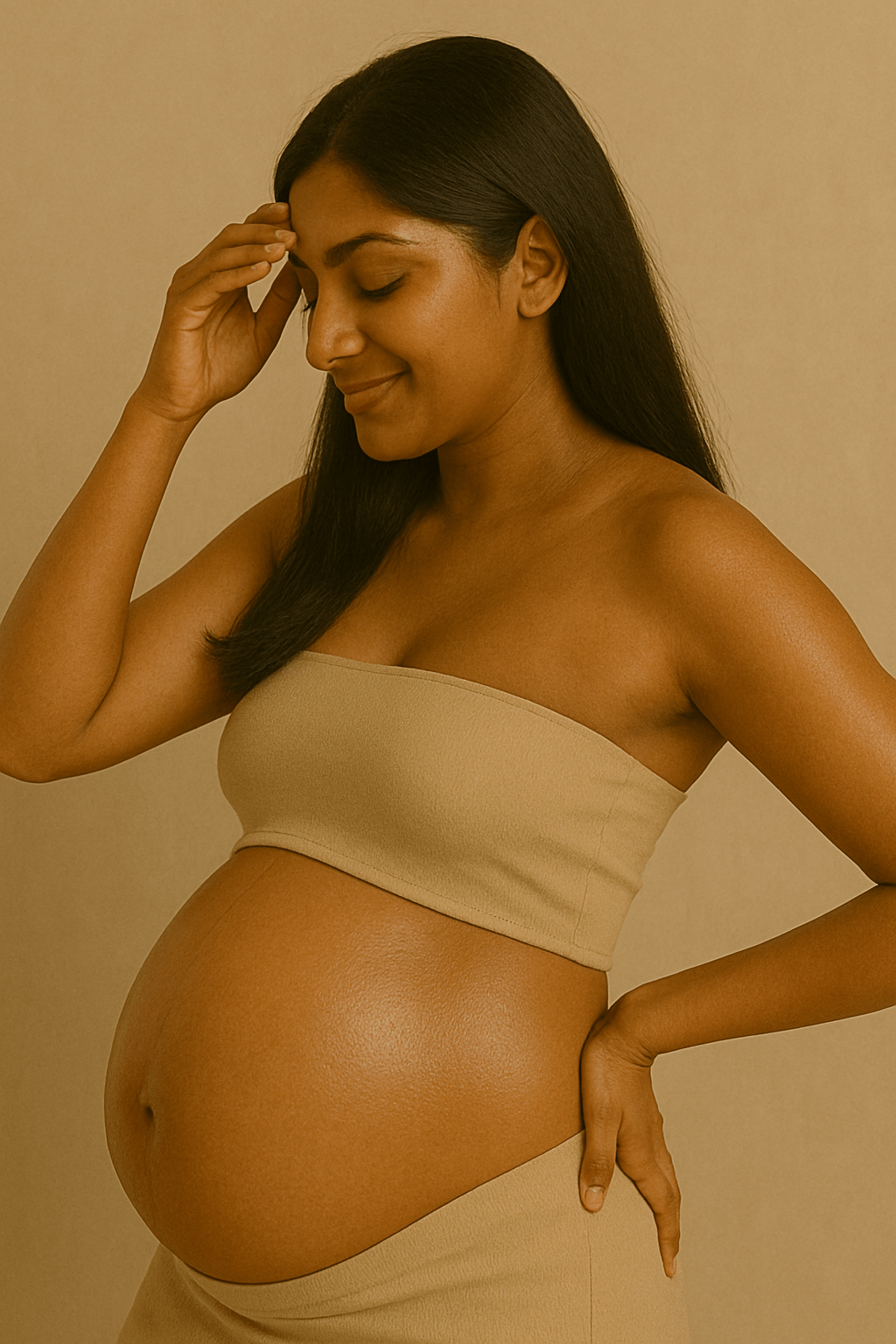 Pregnant woman applying Gentle Roots Baby Friendly Face and Body Balm – soothing natural belly care.”