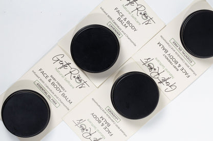 Gentle Roots Baby Friendly Face and Body Balm minis flatlay – natural travel-size skincare jars.