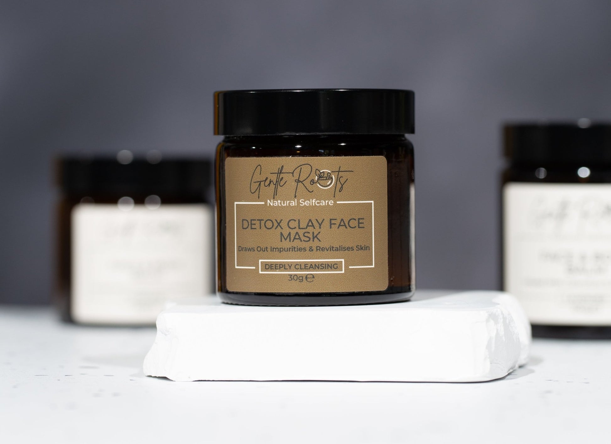 Gentle Roots Detox Clay Face Mask jar – natural clay skincare for heavy metal detox.