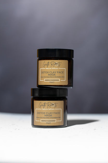 Gentle Roots Detox Clay Face Mask stacked amber jars – natural skincare UK