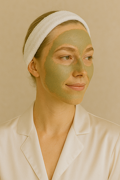 Woman with Detox Clay Face Mask applied – Gentle Roots skincare UK