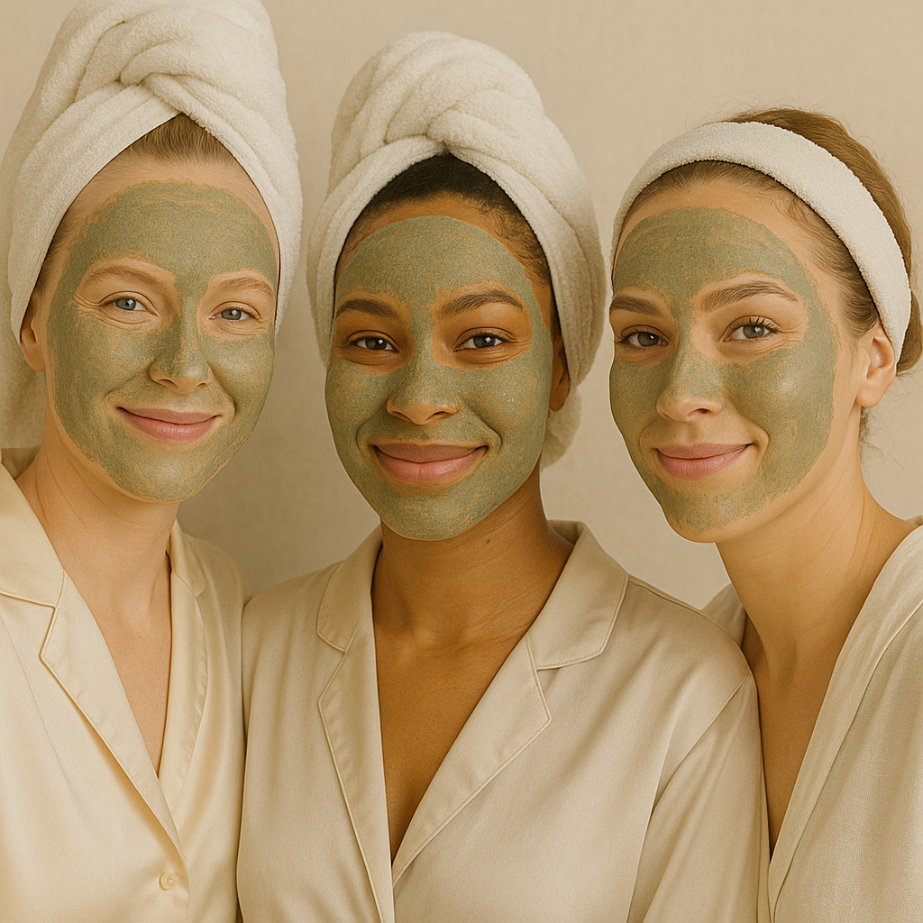Three women wearing Detox Clay Face Mask – natural skincare for glowing skin