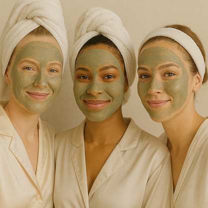 Three women wearing Detox Clay Face Mask – natural skincare for glowing skin