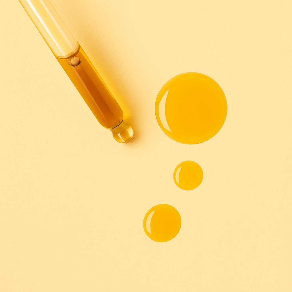 Texture shot of Gentle Roots Glow Elixir – golden face oil rich in antioxidants and natural plant extracts for luminous skin.