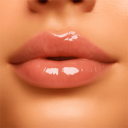Close-up of lips wearing Gentle Roots Bare Lip Oil – clear glossy finish for natural hydrated lips.