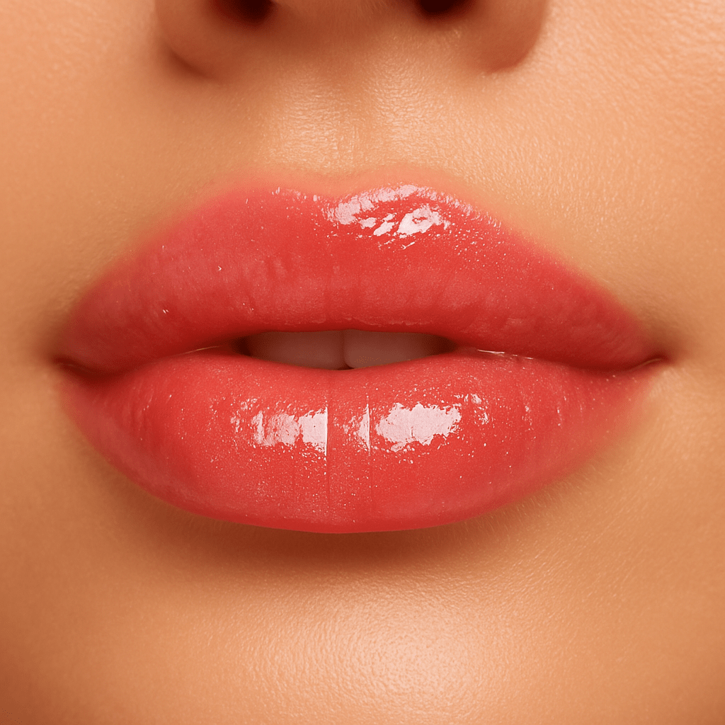 Close-up of lips wearing Gentle Roots Berry Blush Lip Oil – glossy pink tint with natural shine.