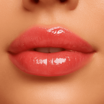 Close-up of lips wearing Gentle Roots Berry Blush Lip Oil – glossy pink tint with natural shine.