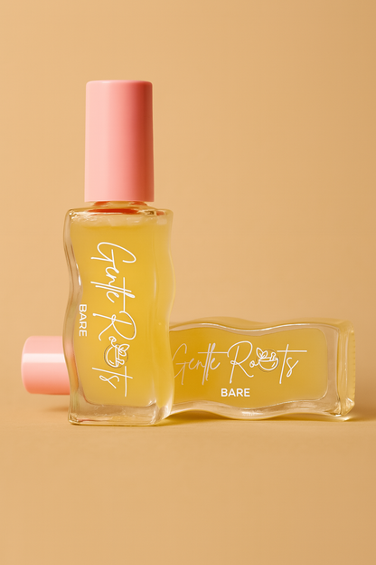 Gentle Roots Nourish Lip Oil Clear, Bare variant on neutral background, nourishing and glossy finish.