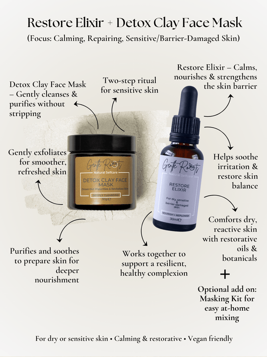 Gentle Roots Restore Balance Bundle, natural calming skincare for dry and sensitive skin.